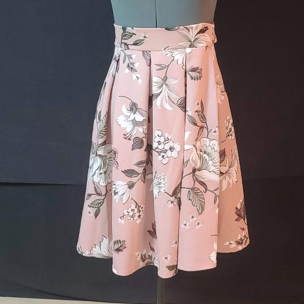 Pink Knee Length Flower Skirt